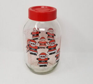 Vintage Carlton 3L Glass Jar & Lid Christmas Santa Cookie Canister with Lid